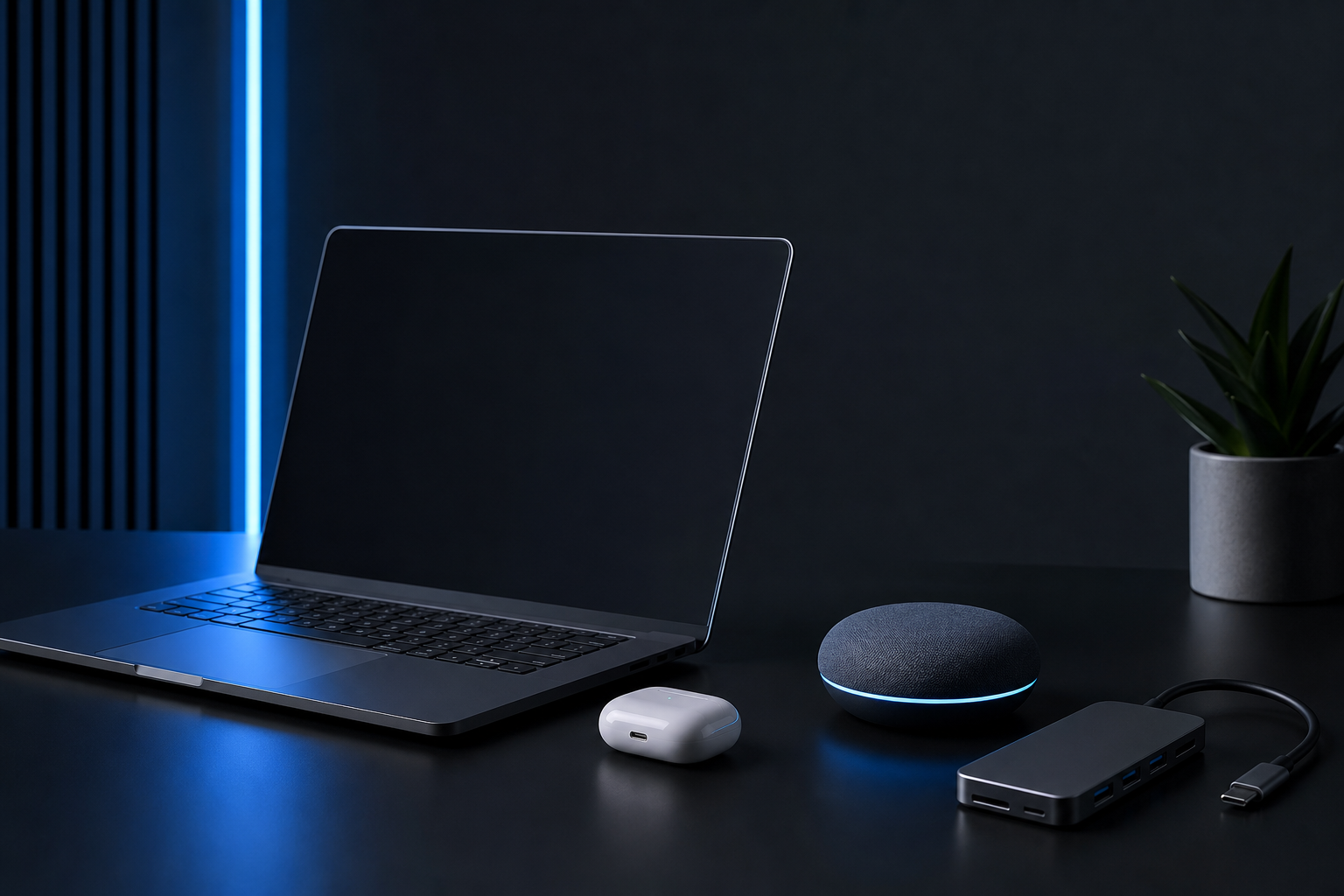 Generic premium desk with modern technology devices